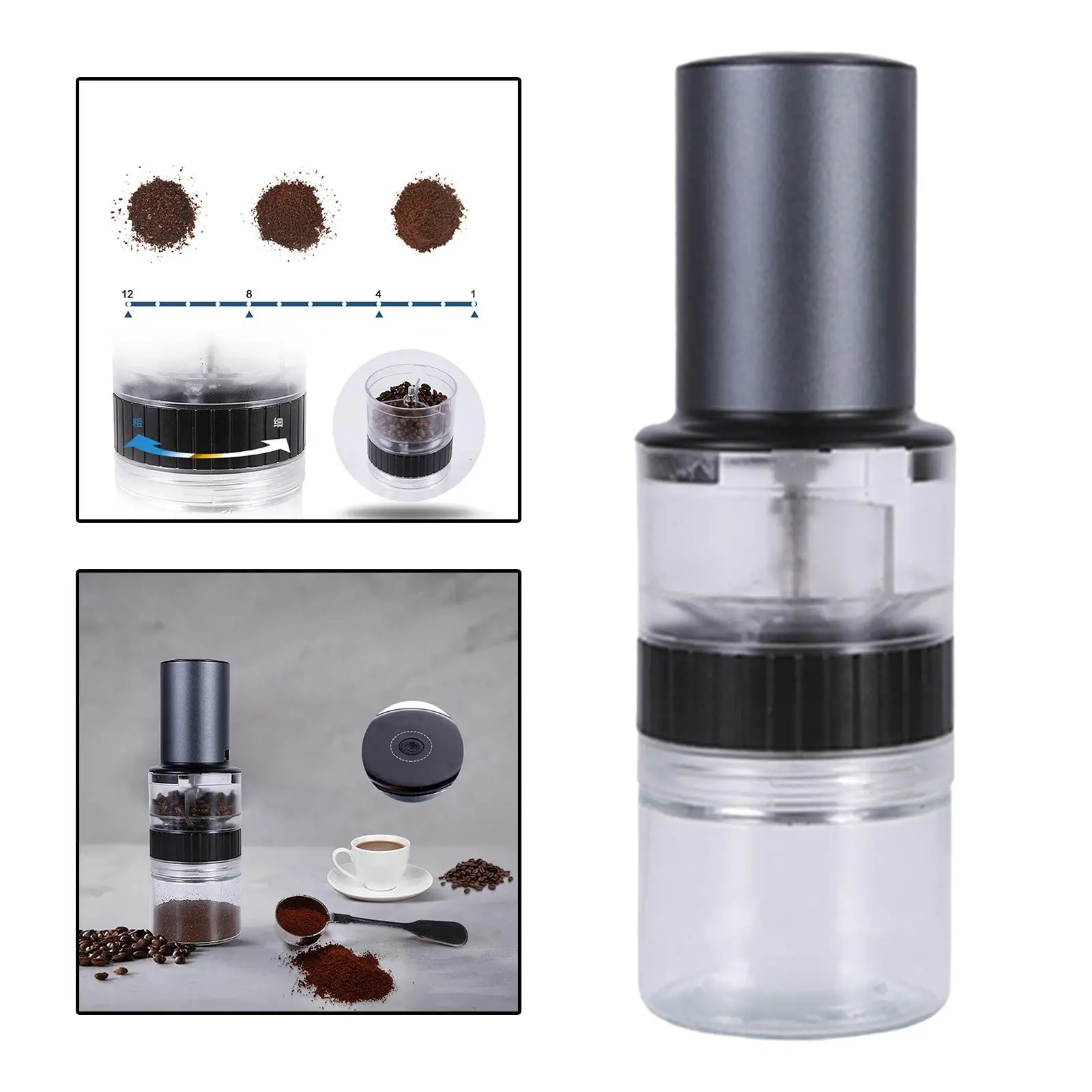 Electric Coffee  Burr Mill Portable Detachable Masher  Metal  Visible Effortless  Coffee Bean 