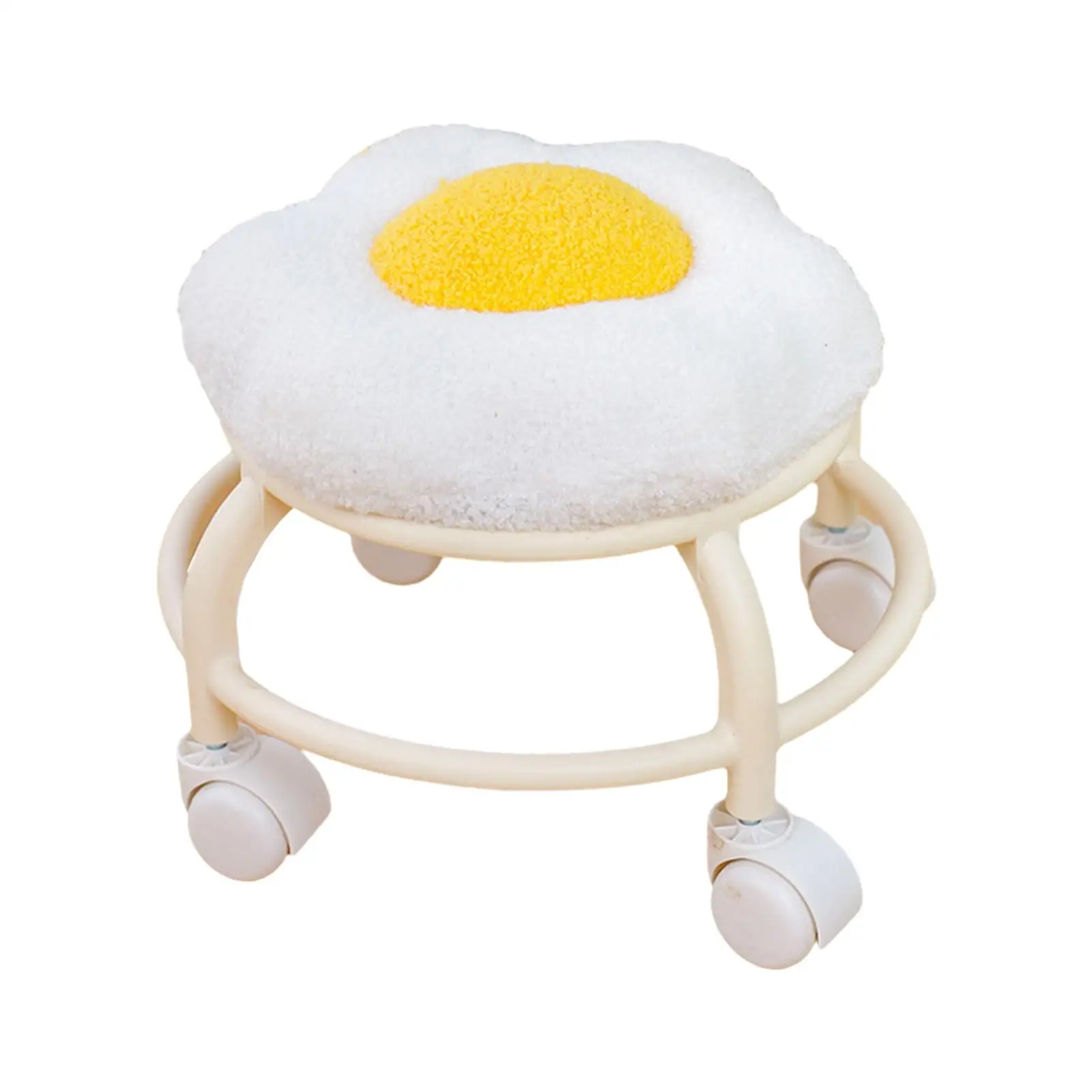 Low Rolling Stool with Wheels Flower Shape Comfortable Cute Low Small Stool Footrest for Garage Bedside Porch Kitchen Playroom