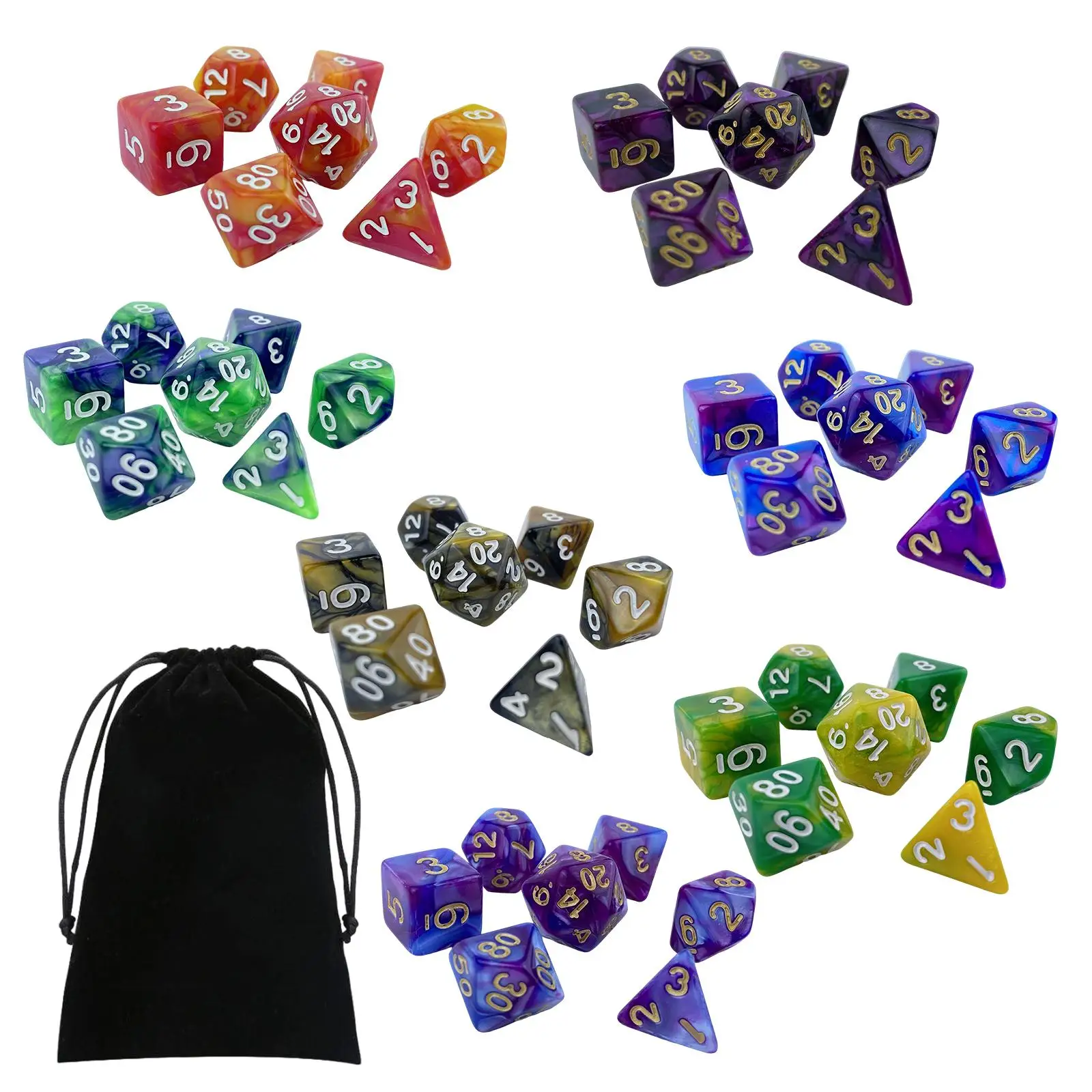 49x Acrylic Polyhedral Dices Set D8 D10 D12 D20 Toys Game Dices for Board Game Props