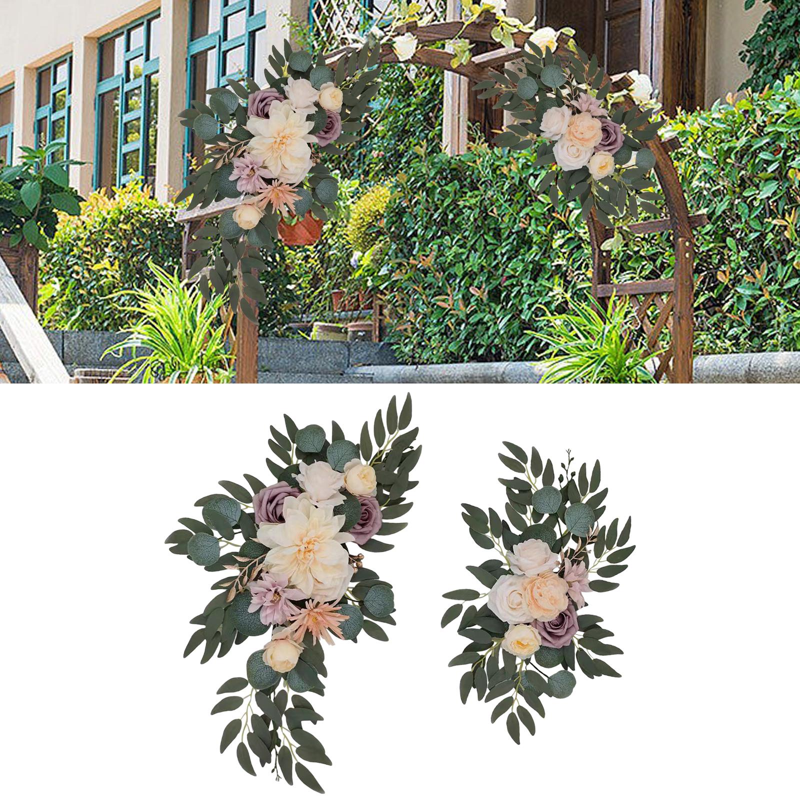 2Pcs Artificial Flower Swag Sunflowers Rustic Decoration Artificial Floral Display Fake Plant for Garden Backdrop Party Door