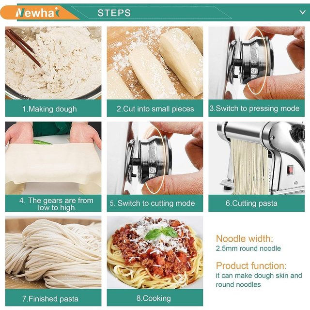 Topchances Electric Pasta Maker Machine Noodle Maker Pasta Dough Spaghetti Roller Pressing Machine Stainless Steel 135W for Home Use (2.5mm Round