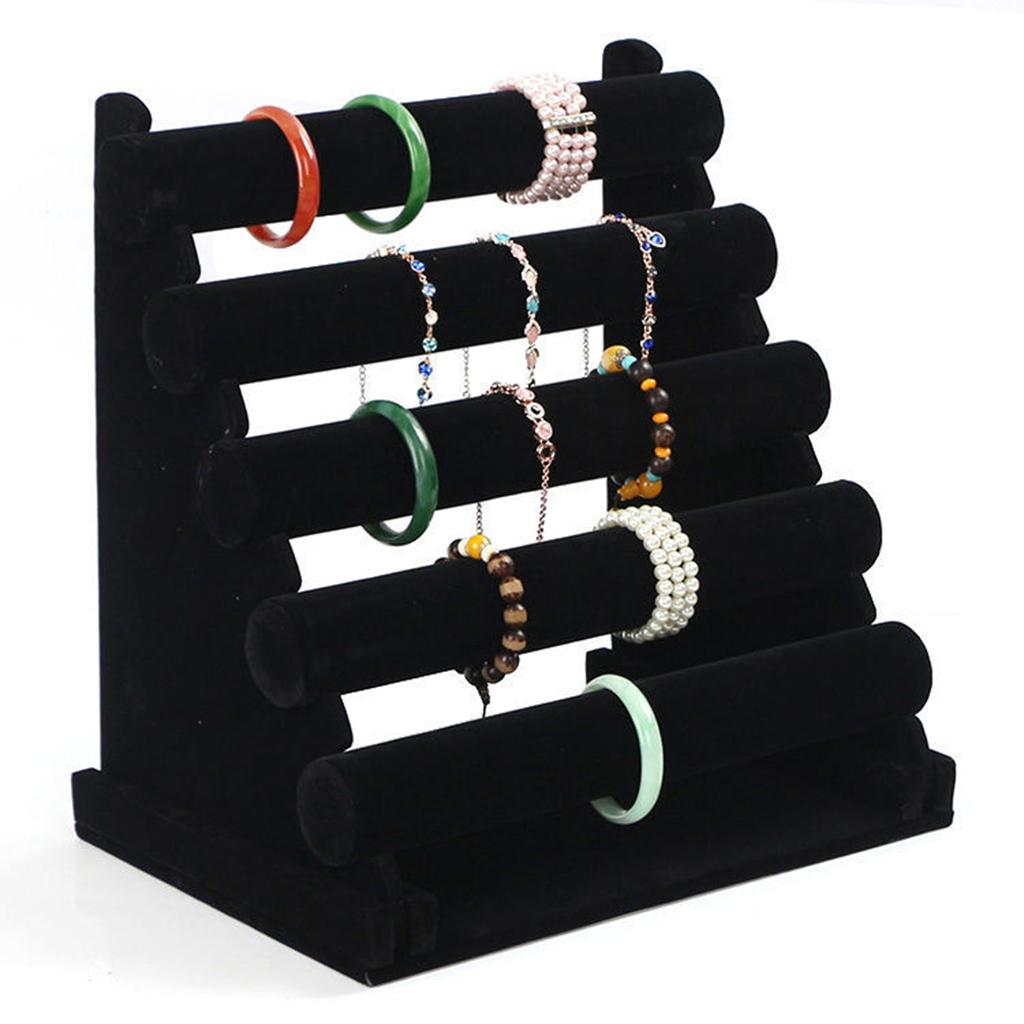 5 bar velvet bracelet holder for watch, necklace, jewelry stand and bangle