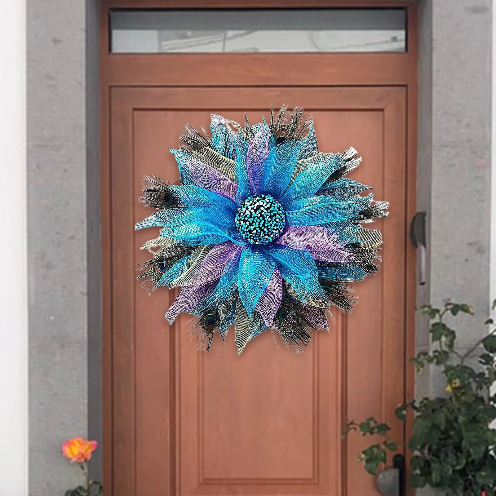 Peacock Feather Wreath Front Door Round Hanging Garland Wall Easter Holiday