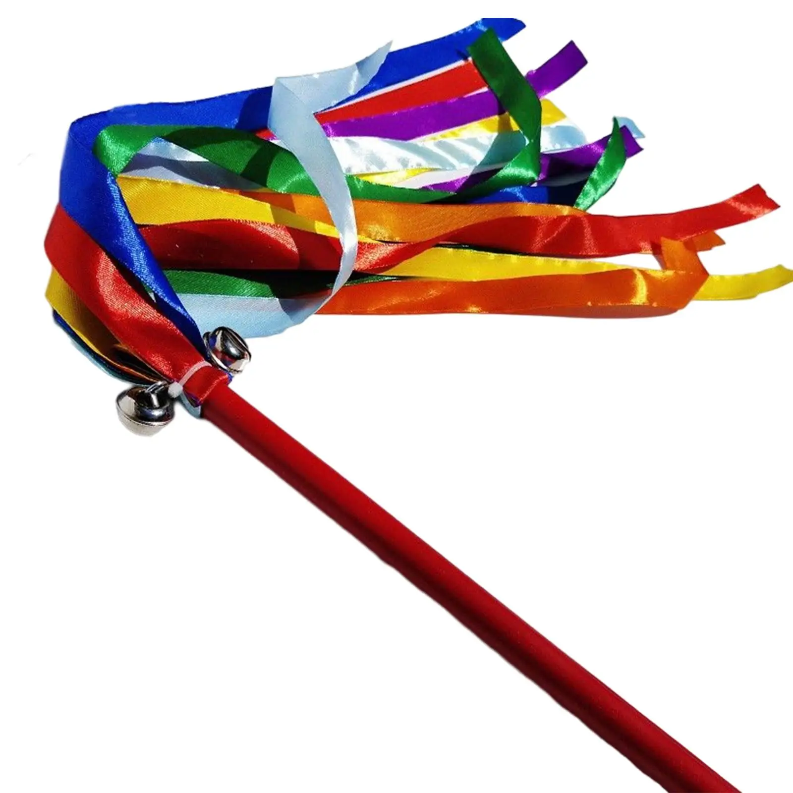 Multicolor Gymnastic Ribbon Baton Twirling with Bells Wooden Morning Exercise