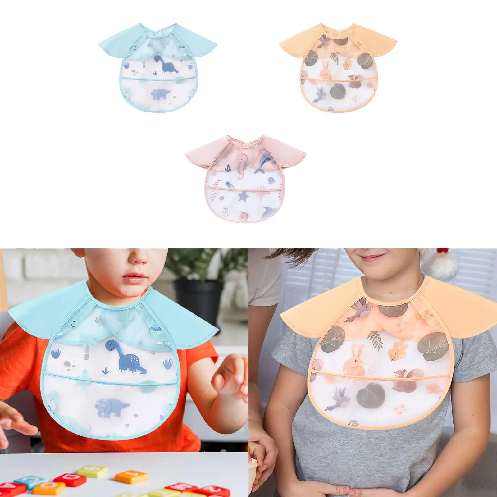 Waterproof Bib for Baby Eating Smock Easy Clean Lightweight Baby Feeding Bib for 6-36 Months for Drawing Feeding Eating Supplies