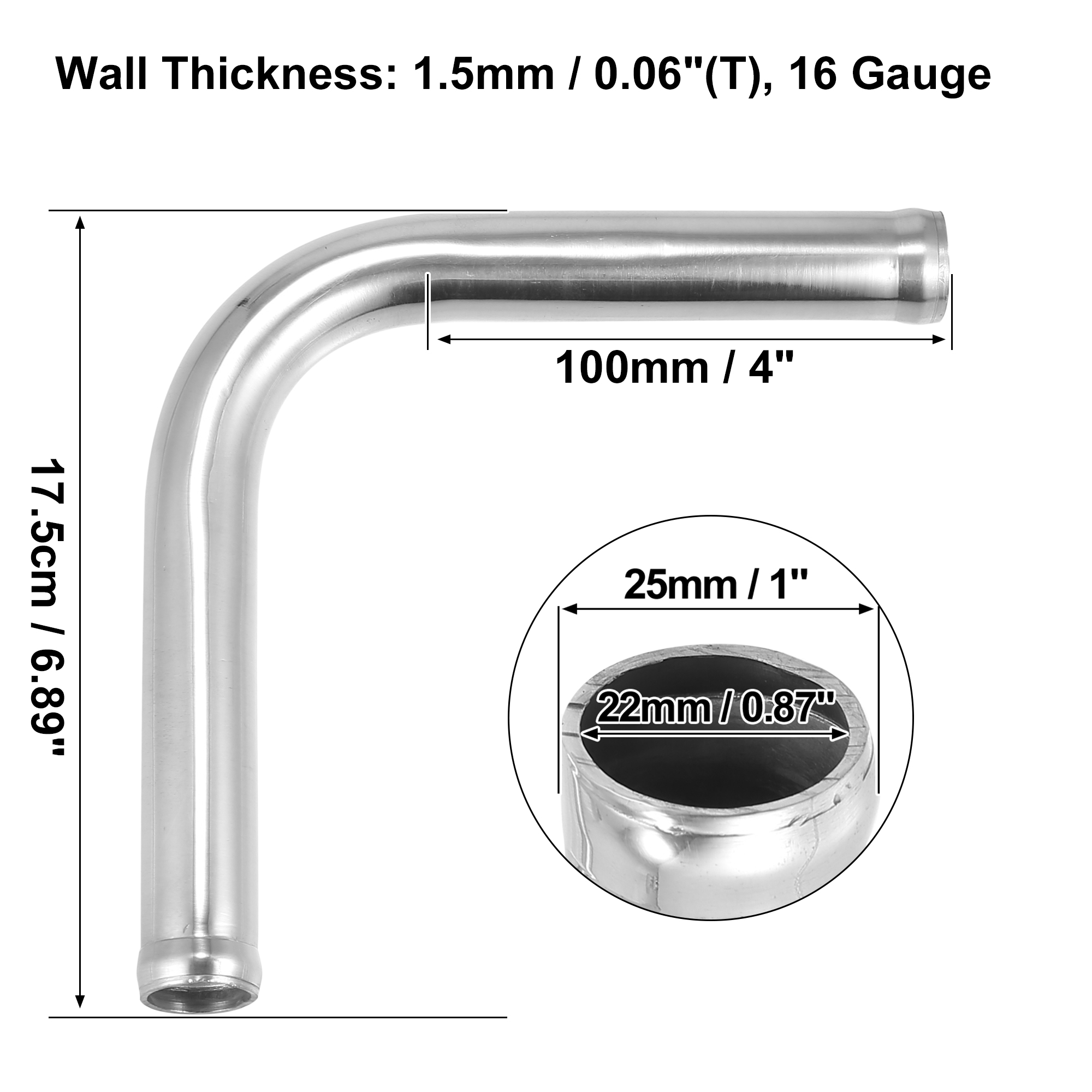Uxcell od 38mm 45mm 51mm 63mm 76mm Länge 100mm Ladeluft kühler rohr aus Aluminium legierung 90 180-Grad-Luftansaugrohr mit Biegung bogen – Detail 4