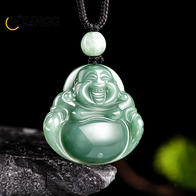 Certified Hand Carved Green Yellow Natural Burma A Jade Jadeite Happy Buddha God Lucky Amulet Pendant buy Necklace