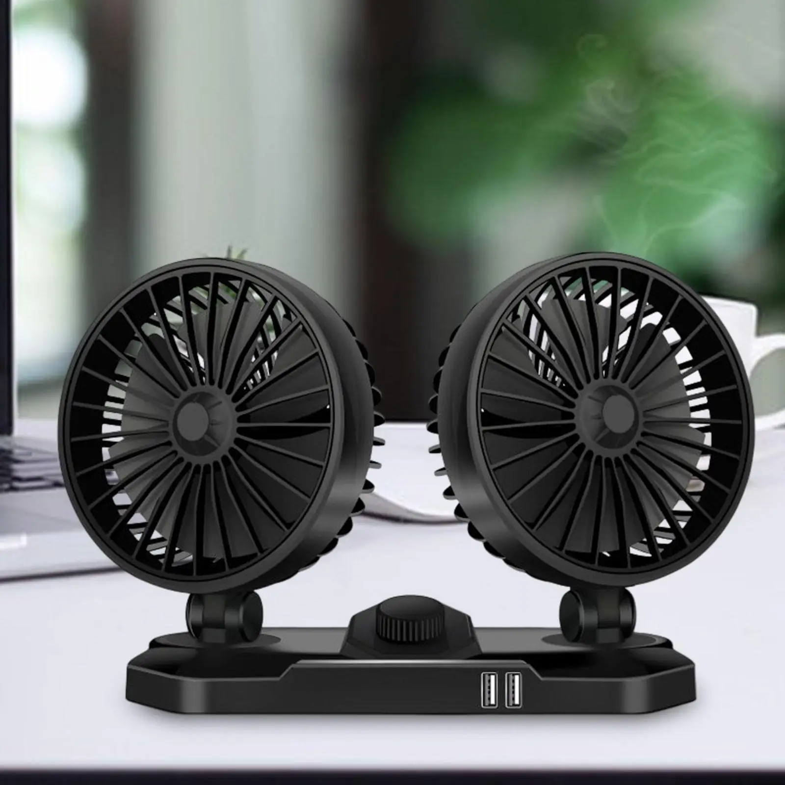 Small Electric Car Cooling Fan Portable 360 Degree Rotatable Personal Low Noise Auto Fan USB for SUV RV Office Desktop Home