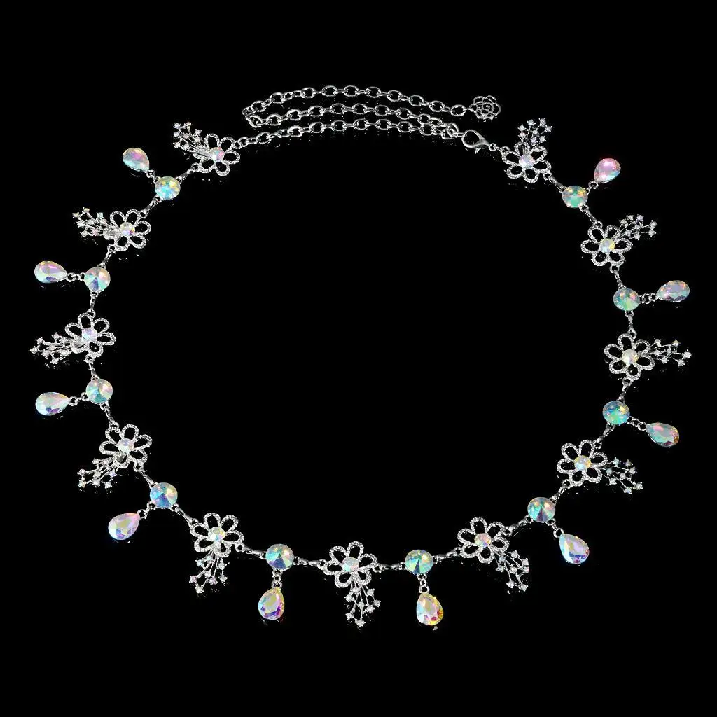 Womens Silver Plated Rhinestone Flower Butterfly Waist Chain Belt for Dress
