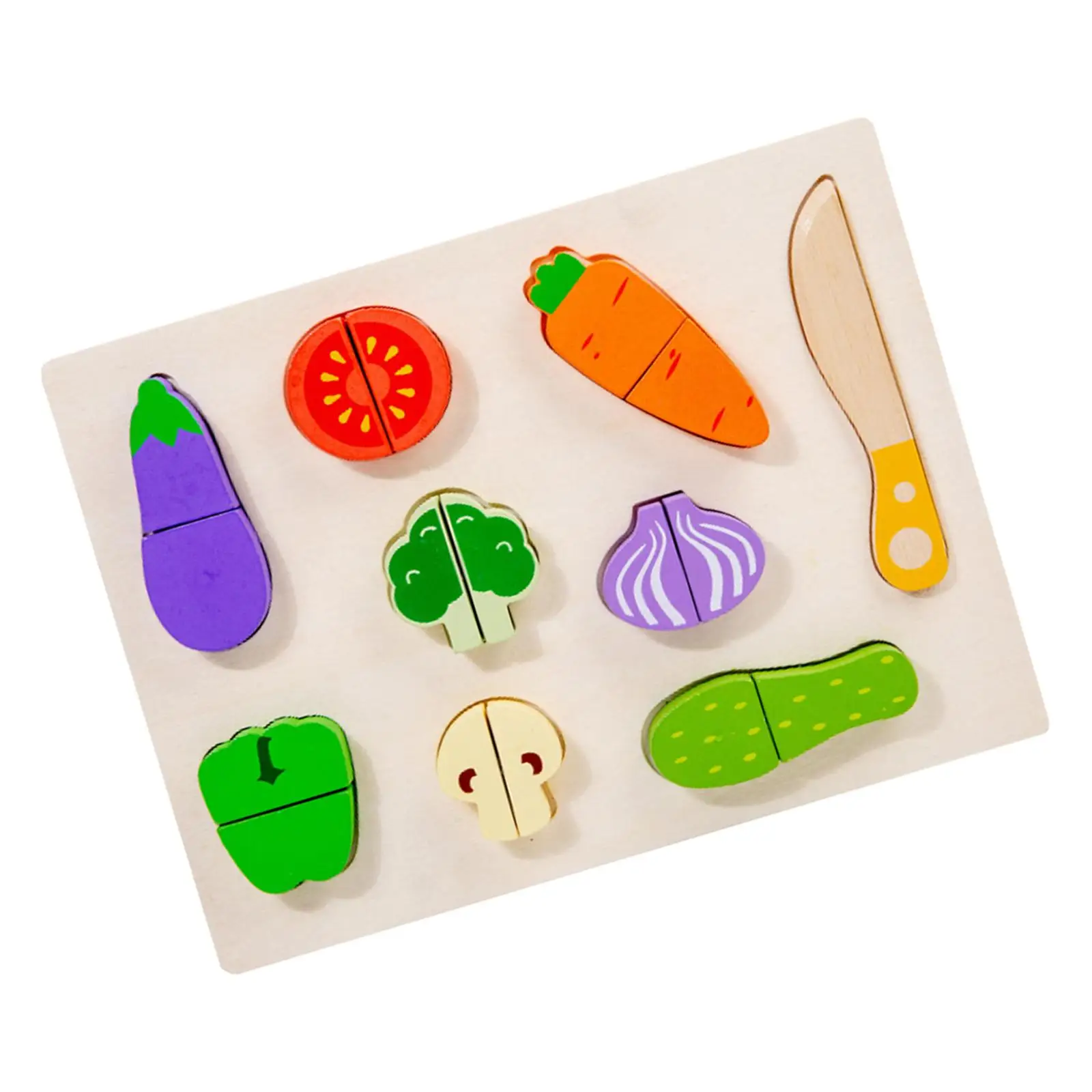 Cutting Vegetables Wooden Play Kitchen Toys Playset, Wood Puzzle Cutting Food Toy Vegetable Puzzle for Kids, Girls, Boys Gift