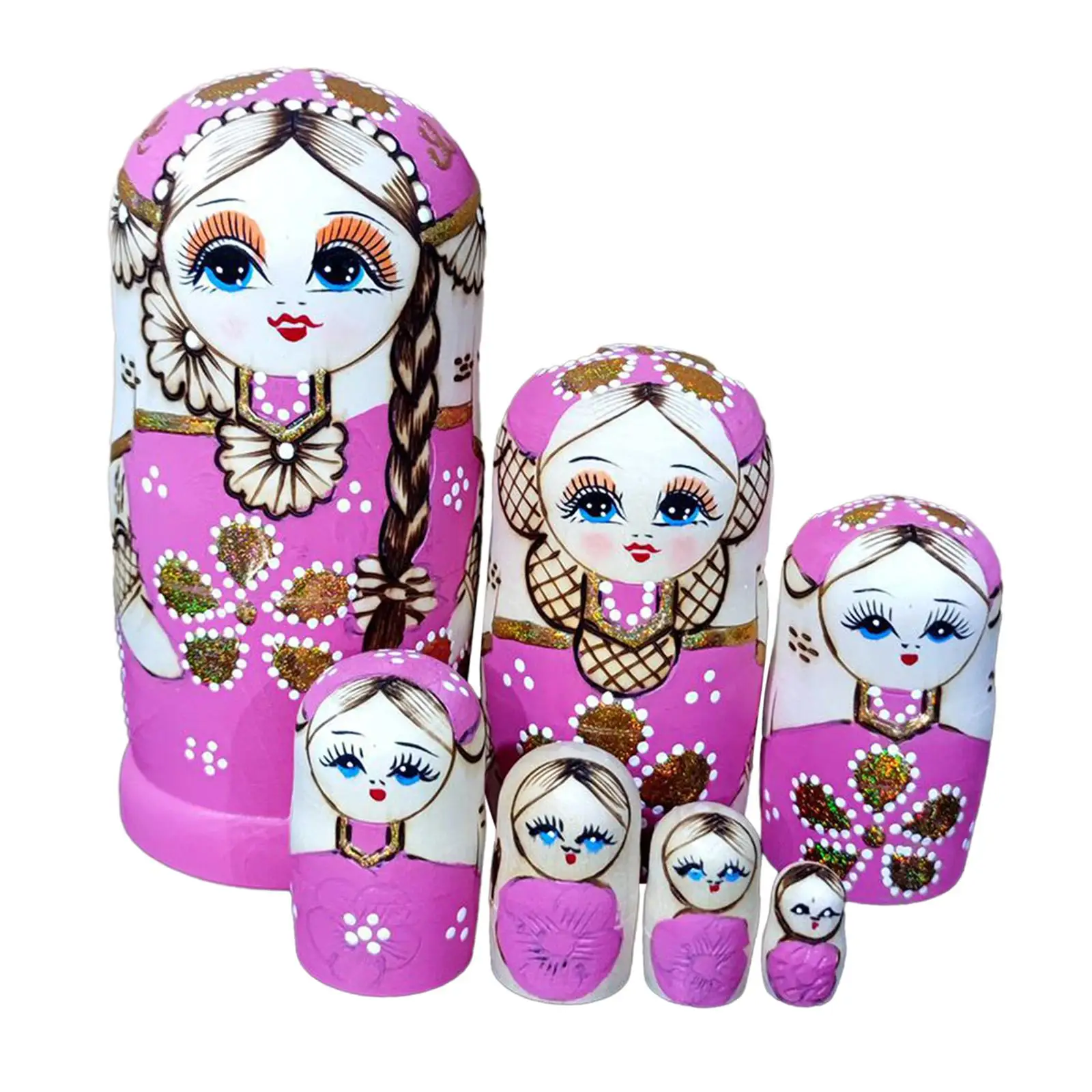 7Pcs Russian Nesting Dolls Cute Holiday Collectible Handpainted Decoration
