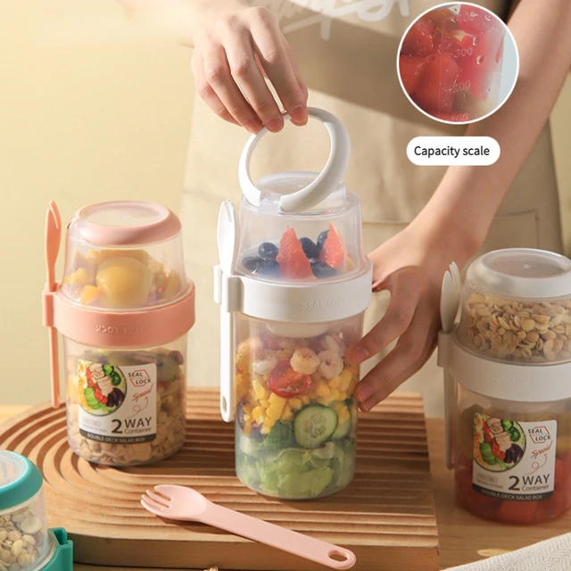 Portable Double-layer Breakfast Cup Cereal Milk Salad or Oatmeal Container  Sealed Food Storage Box Cup-type Food Storage Jar - AliExpress