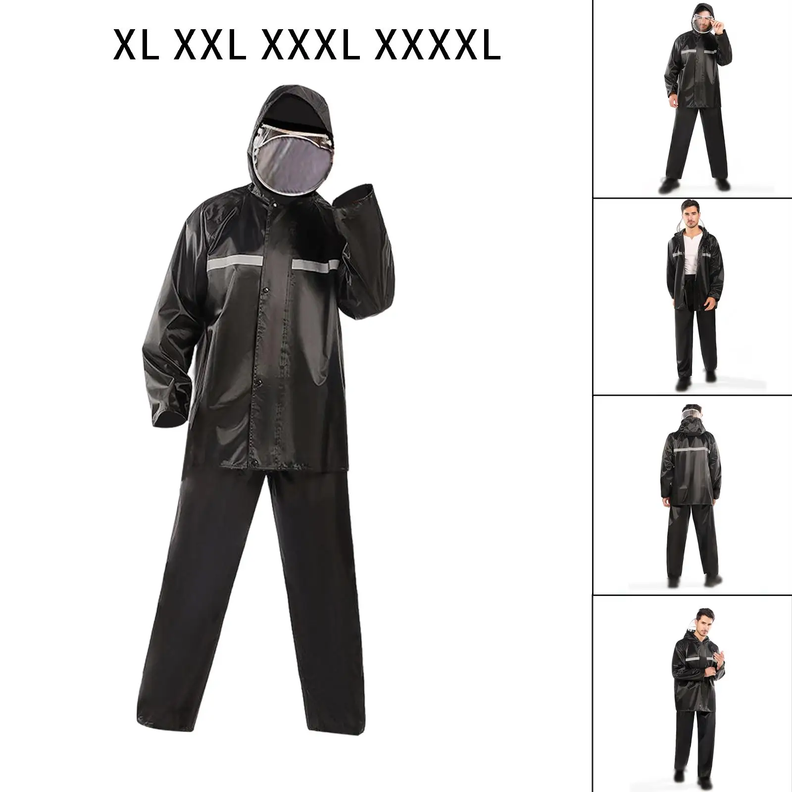 Raincoat Suit Impermeable Waterproof Reflective Strip Men Women Rain Cover Hooded Motorcycle Poncho Rainwear Hiking Fishing