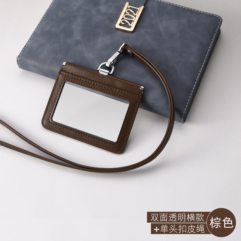 Neue Kuh Leder ID Karte Set Abzeichen Halter Fall doppelseitige Transparente Arbeits Lizenz Stück Set Lanyard Typenschild Schutzhülle – Detail 23
