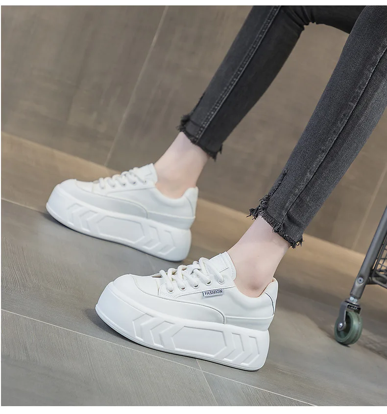 8cm Air Leather Chunky Sneakers with Thick-Soled Platform - true deals club