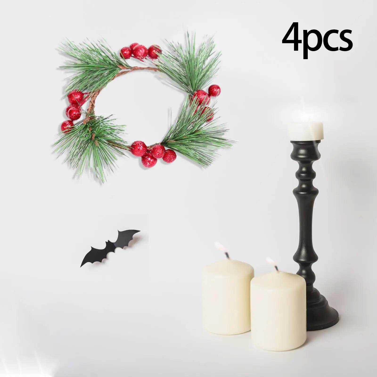4 Pieces Candle Wreaths Candle Holder Stand Small Wreath Garland Candle Rings for Dinner Table Holiday Party Decor Accents