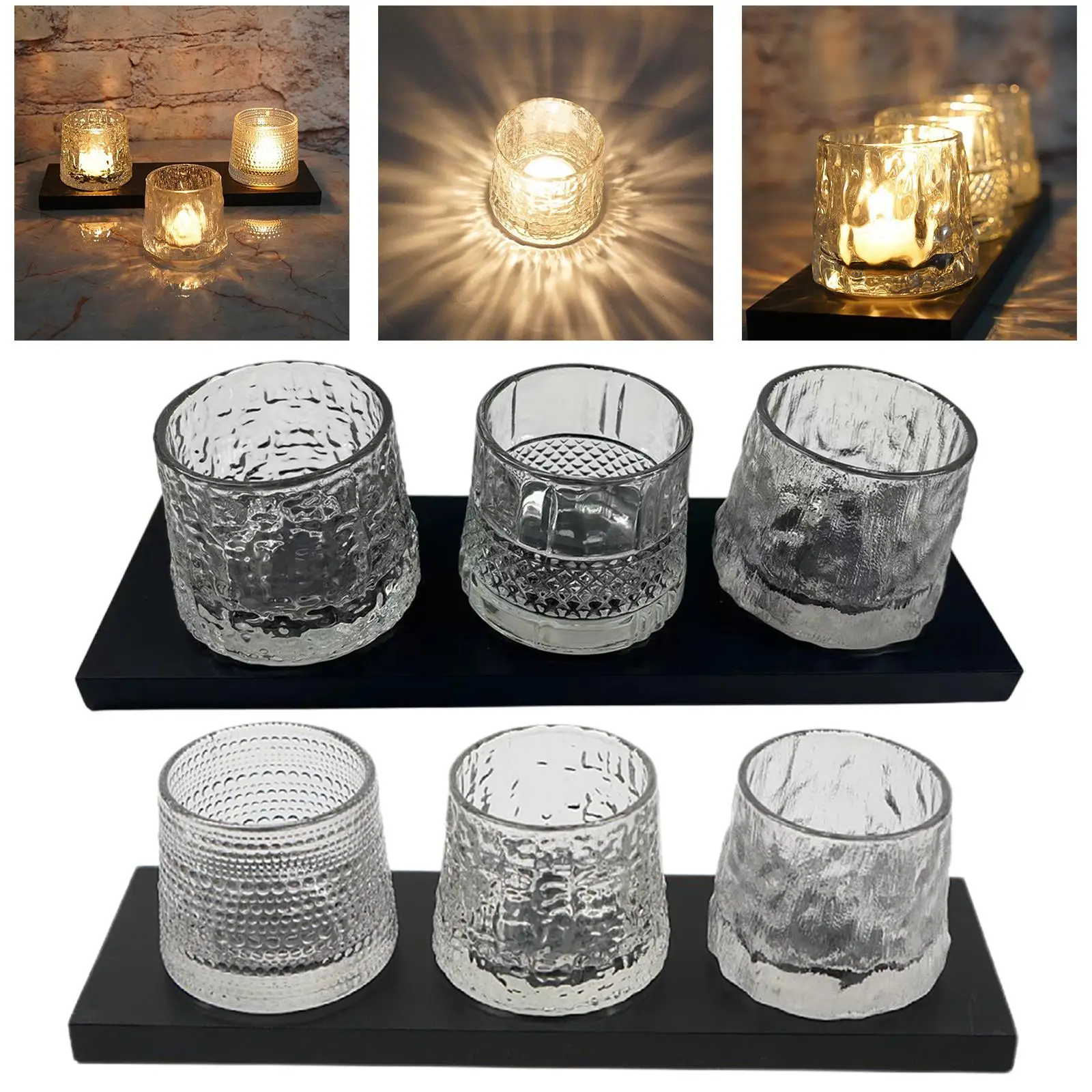 Set of 3 Living Room Accessories Crystal Glass Candle Holders for Wedding Dining