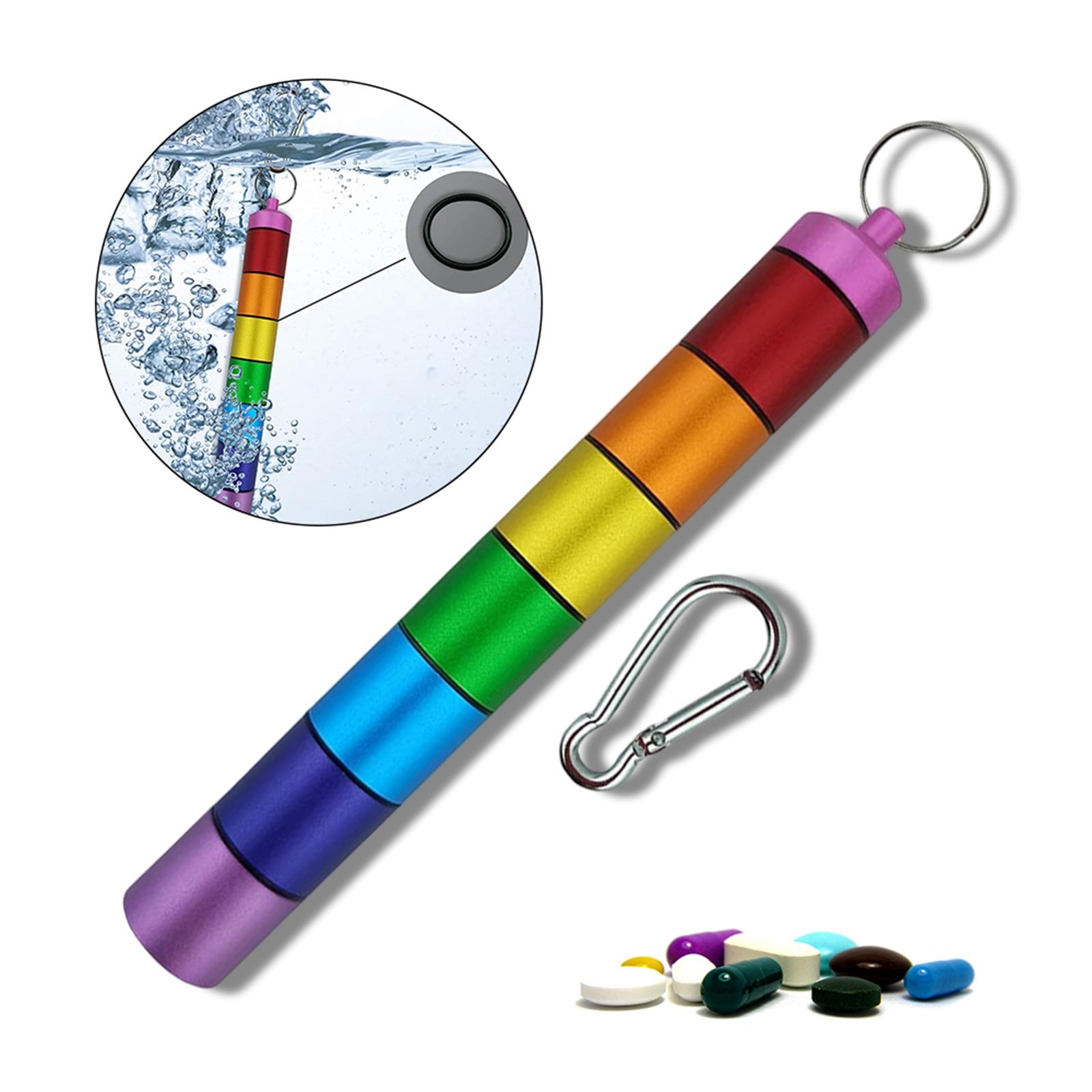 Small Portable Pill Box Keychain, 7 Day Waterproof Aluminium Alloy Pill Organizer for Travel Outdoor Camping