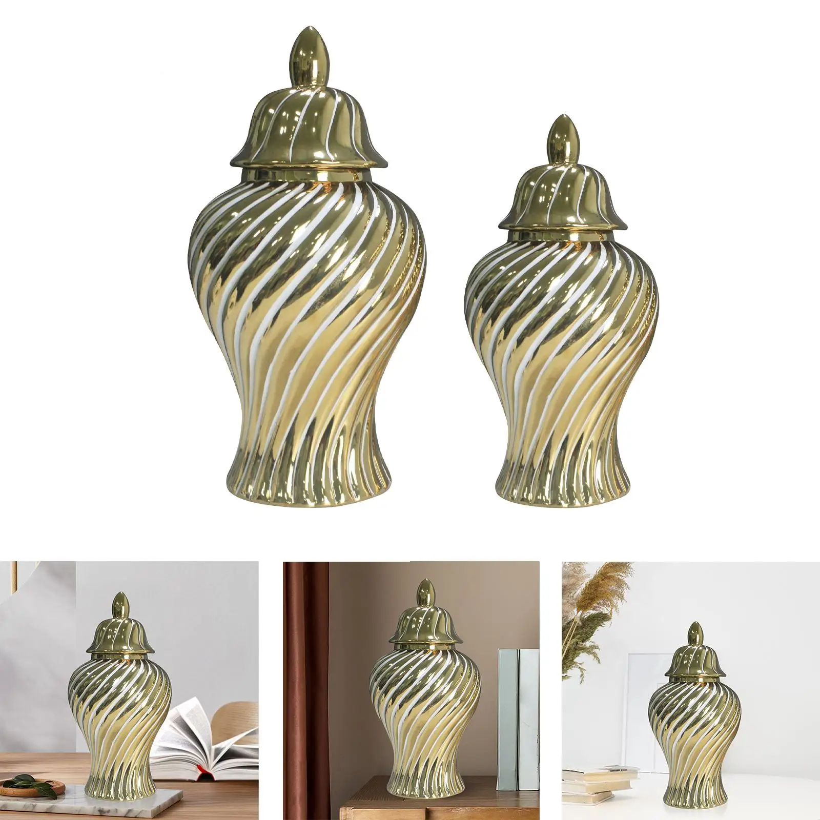 Gold of Ginger Jars Home Decor Light Luxury Artwork Vase for Flowers for Anniversary Living Room Kitchen Restaurant