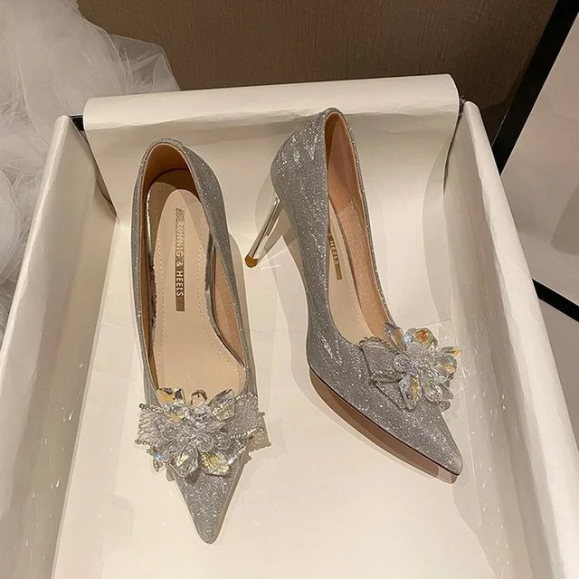 Limited Cinderella Glass Slipper sandals,crystal wedding shoes high heels  peep pumps bowknot Red bottom - AliExpress