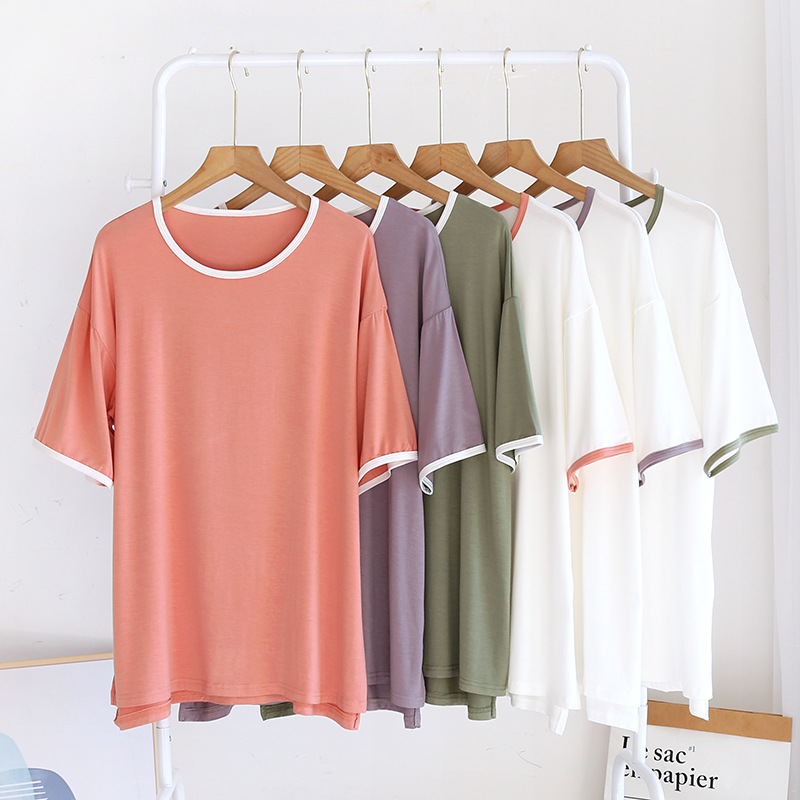 Neue Sommer-Damen-Pyjamas aus Modal, Kurzarm-T-Shirt, Einteiler, Kurzarm, Übergröße, Mehrfarbig, Lässige Homewear-Oberteile – Detail 3