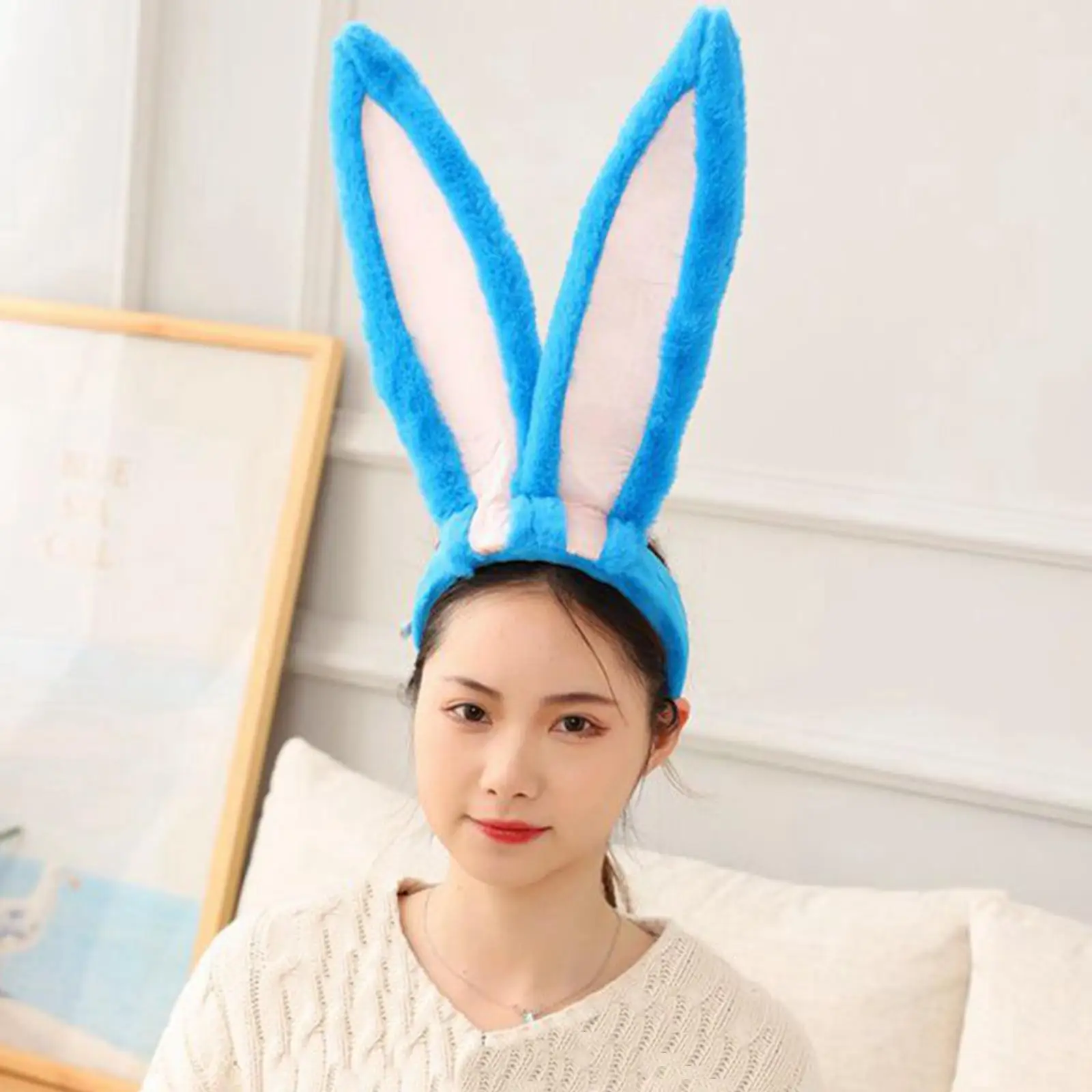 Plush Bunny Ear Headband Furry One Size Soft Hairband for Cosplay Party Kids Girls