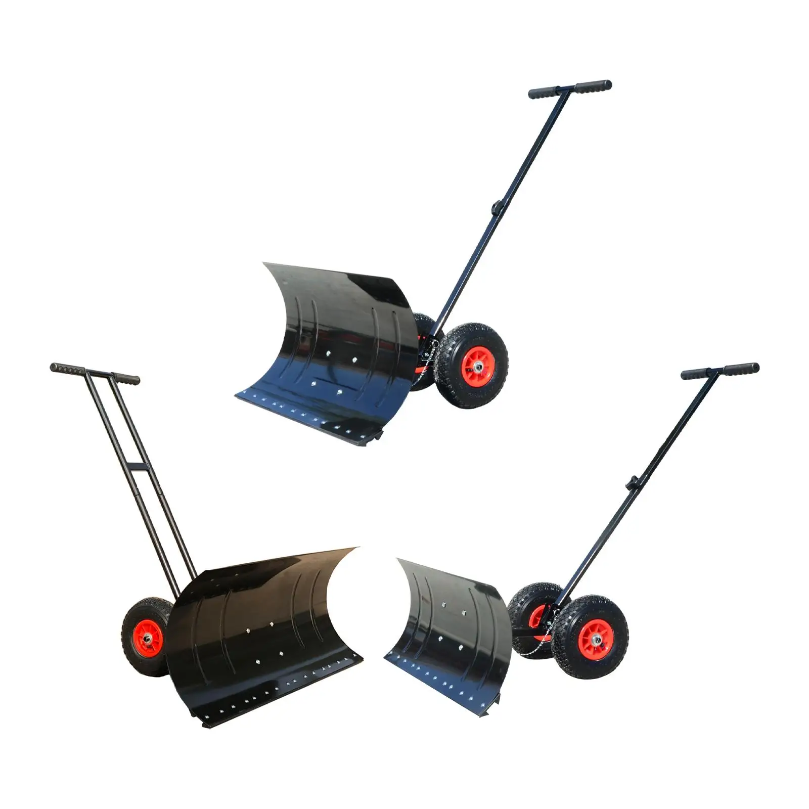 Wheeled Snow Shovel Pusher Outdoor Heavy Duty Portable Adjustable Rolling Removal Tool for Park Pavement Sidewalk Clearing Car