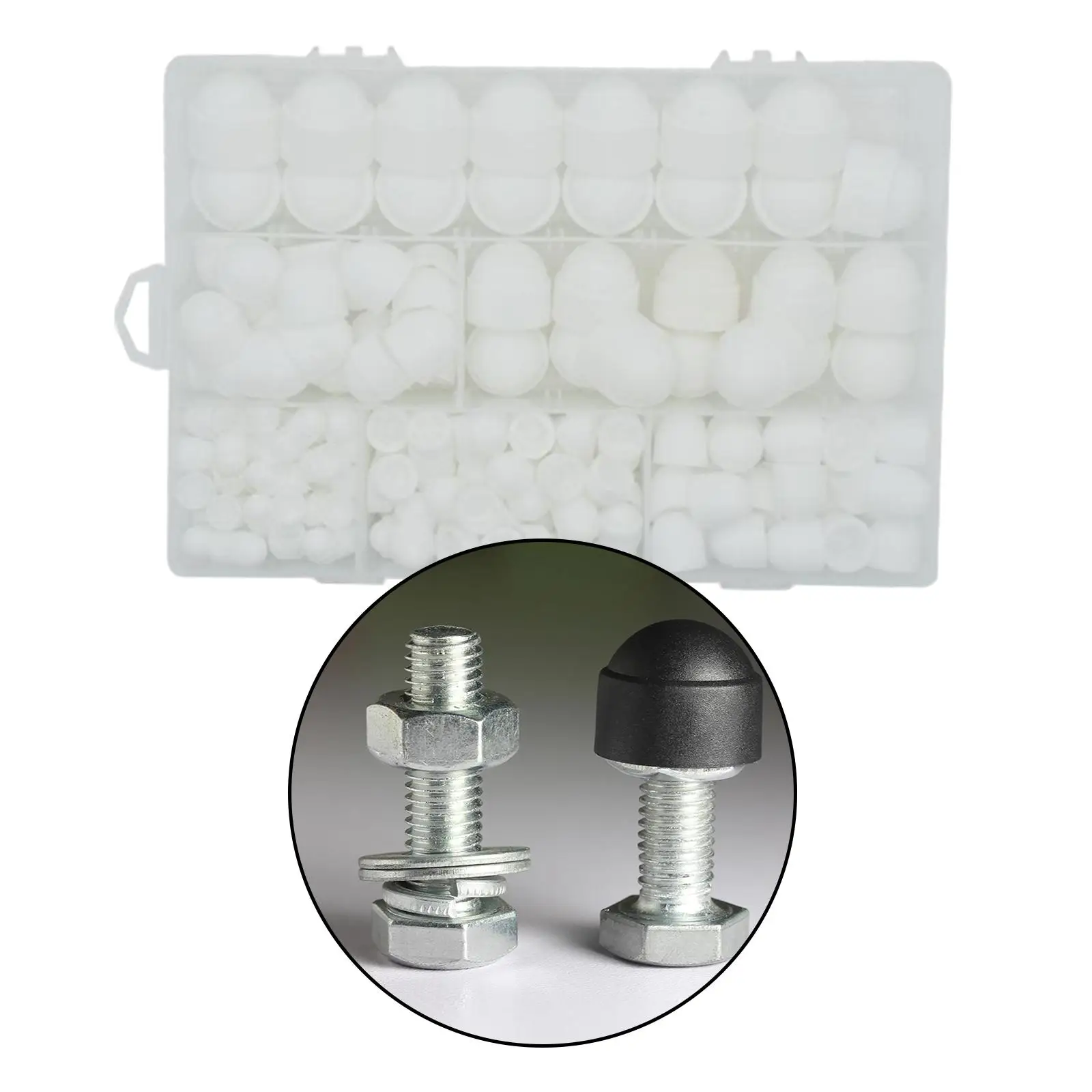 145x - Hexagon Nut Protection Cap Cover Screw Cover Caps Assortment Kits with Storage Box White High Performance