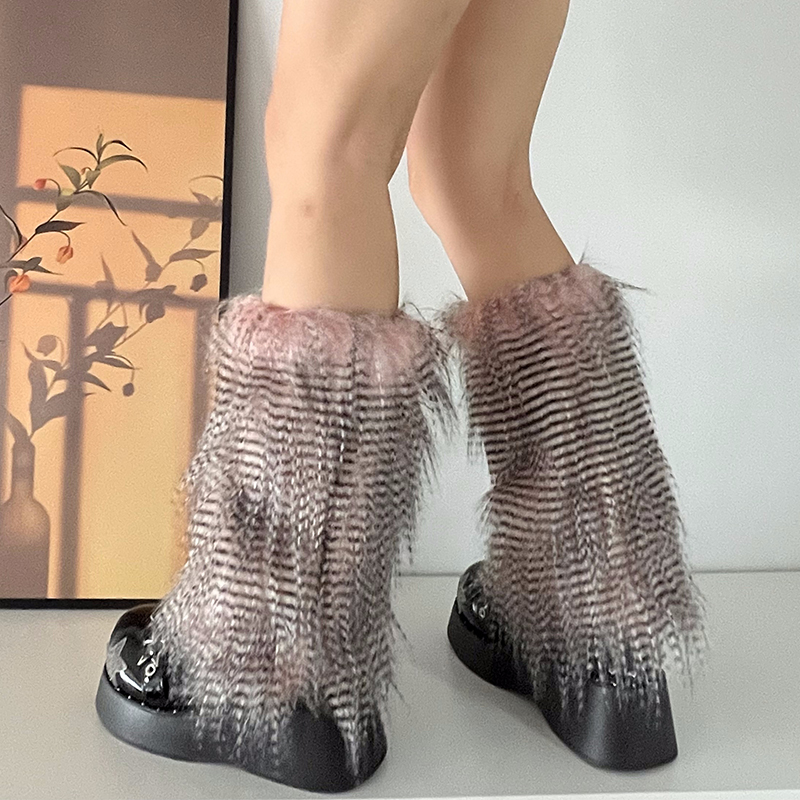 Y2K Goth Furry Faux Fur Women Leg Warmers Boot Covers Harajuku Lolita Girls Punk Fashion Cute Jk Hipster Warm Fluffies Leggings