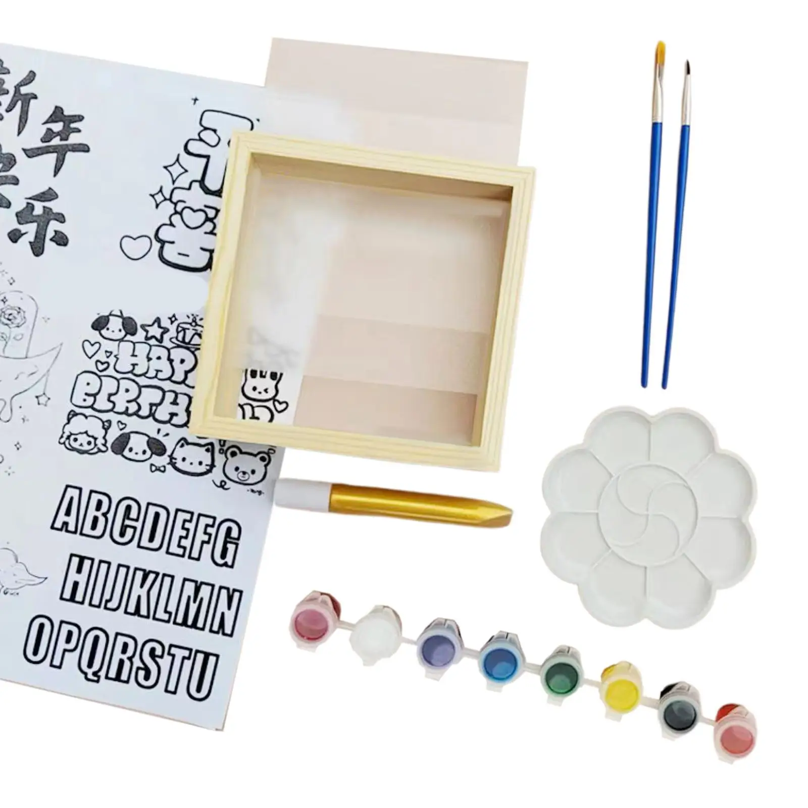 DIY Glass Painting Material Set with 6 Colors Acrylic Paint, Palette and Brush Handmade Drawing Activity Toy for Boys Girls