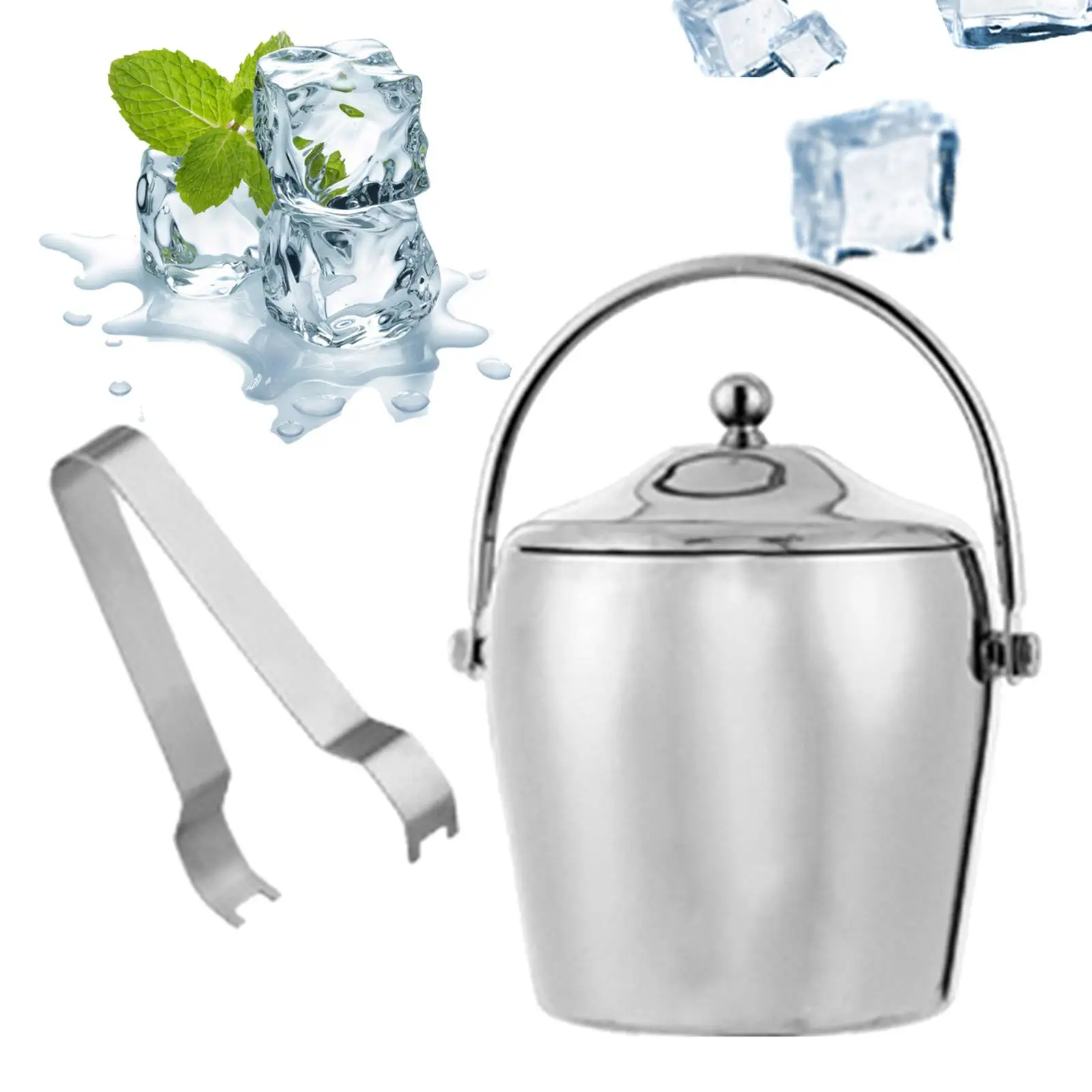 Double Wall Ice Bucket Fashionable Drinks Cooling Bucket with Handle Insulated Ice Bucket for Bar Party Picnic BBQ Cocktail