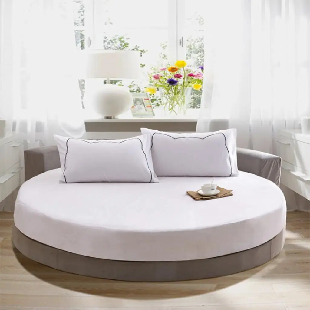 Solid Color   Cotton Round Bed Fitted Sheet Bed Cover for Hotel Home, 16 Colors Available