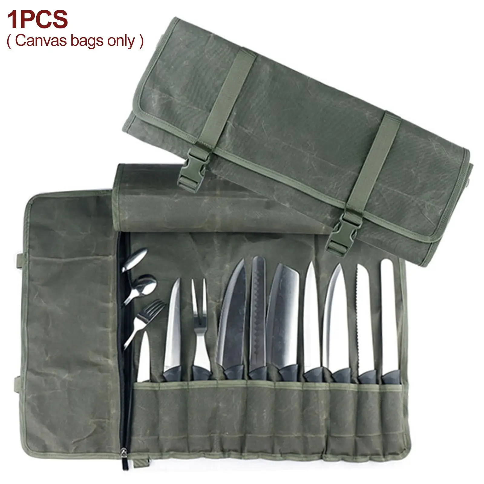 Knife Roll Bag Knife Case 10 Knife Slots Cooking Tools Storage Carry Case for Travel Home Picnic BBQ