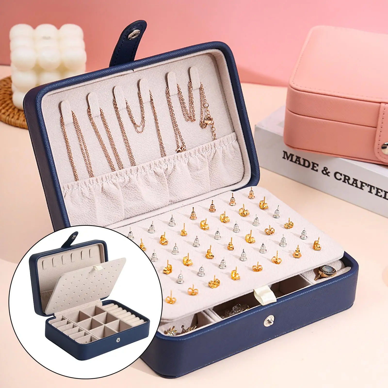 Small Jewelry Box PU Leather Double Layer Storage Case Bag Packaging