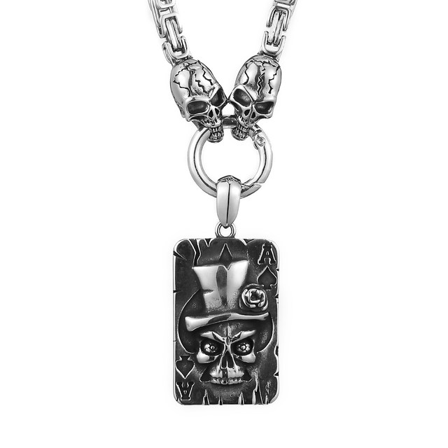 Retro unisex store stainless steel skull skateboard Necklace