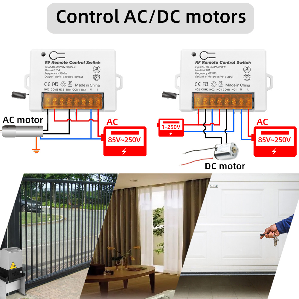RF 433 МГц беспроводной переключатель Φ/универсальный пульт дистанционного  управления гаражом 110 В 220 В 10 А 2-Канальный Релейный приемник  передатчик (батарея в комплекте) | AliExpress