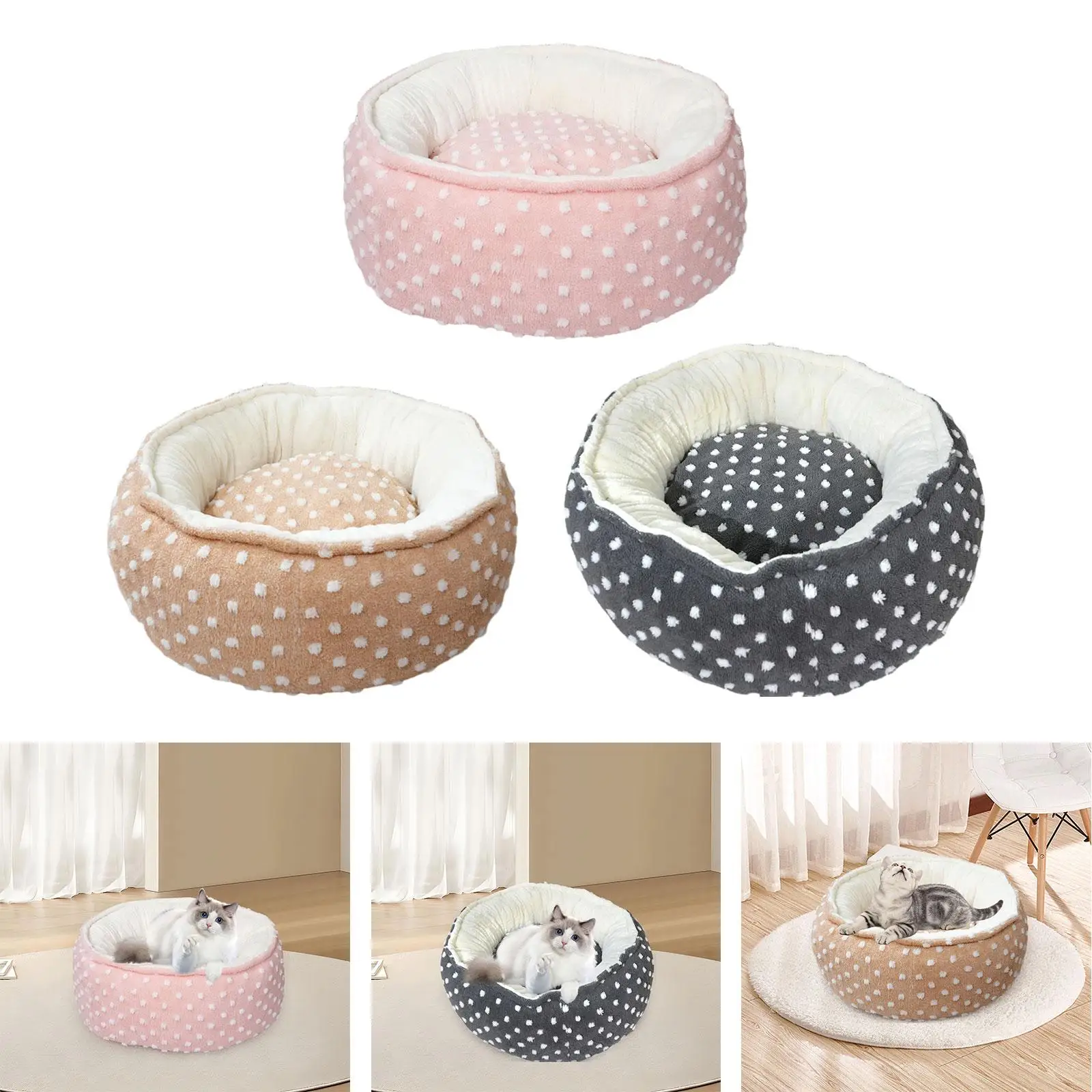 Dog Cat Bed for Cats or Small Dogs Soft Plush Round Pet Bed for Dog Cats