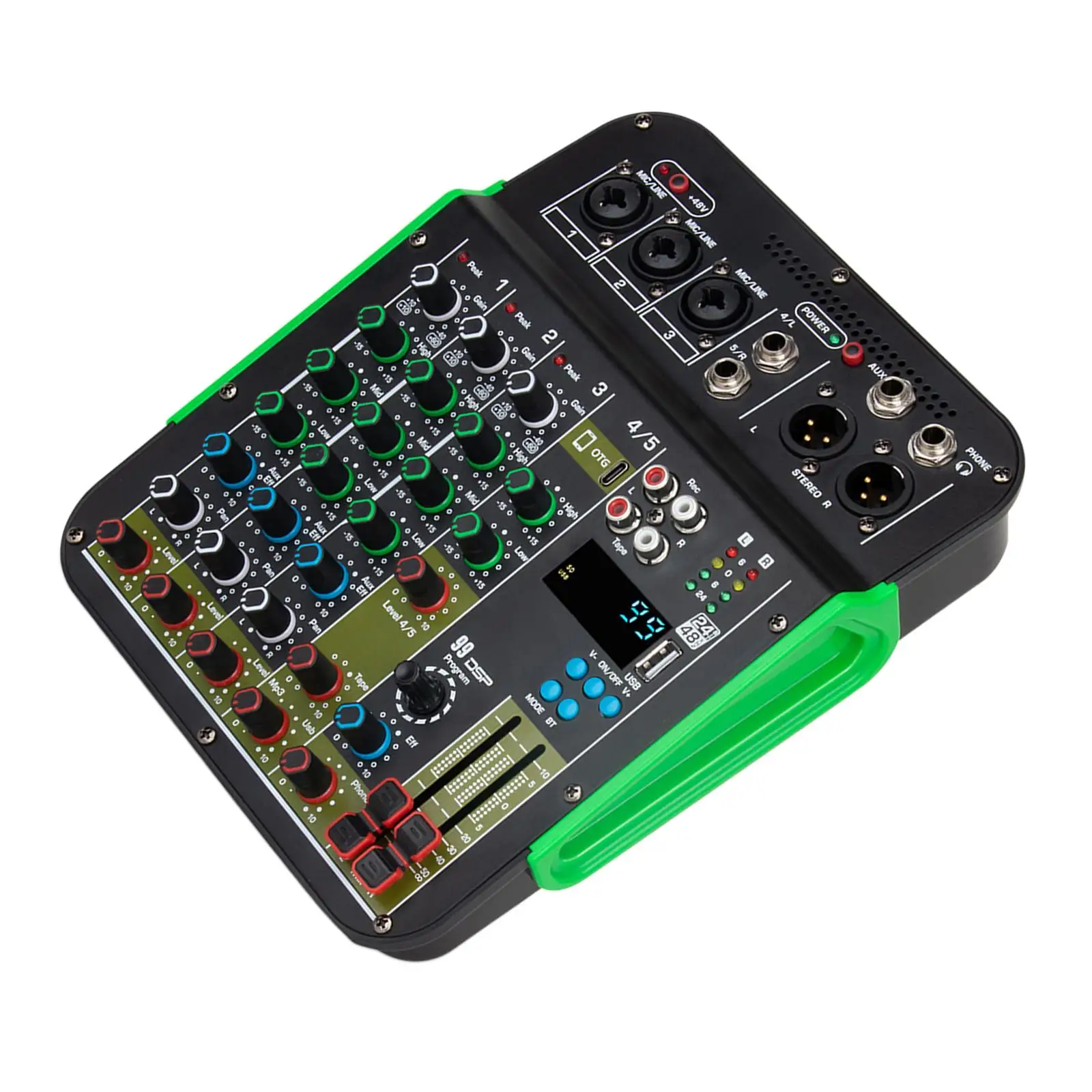 5 Channel Mixer Digital Mixer Instant Listening Audio Source Adjustment USB for Small Clubs or Bars Multifunctional 48V Power EU