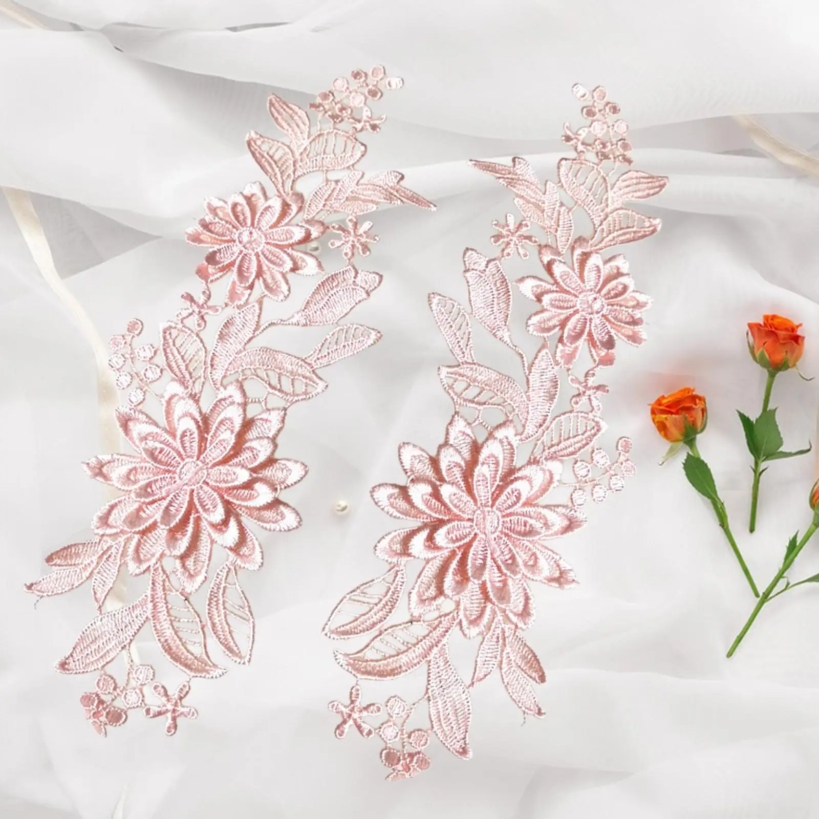 2Pcs Lace Flower Applique Fine for Clothing Dress Bridal Accessories Supply