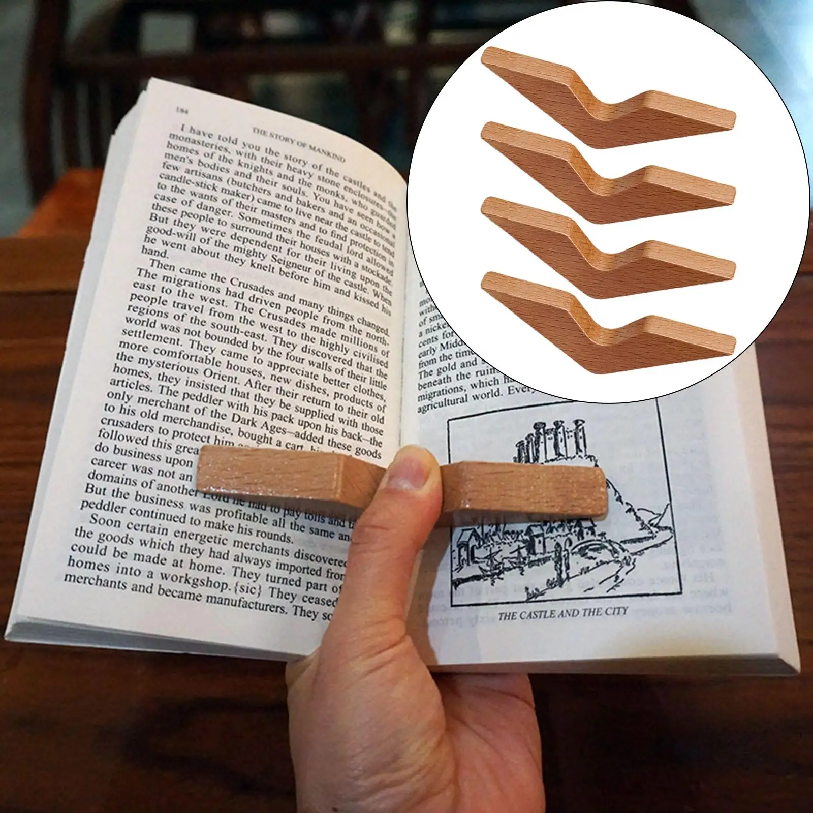 4x Wooden Thumb Page Holder Reading Bookmark Handmade Thumb Bookmark Book Reading Holder
