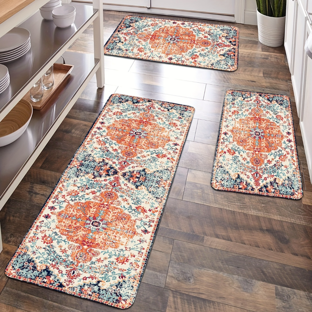 Boho Vintage Area Rug Persian Anti-fatigue Kitchen Mat, Soft Faux