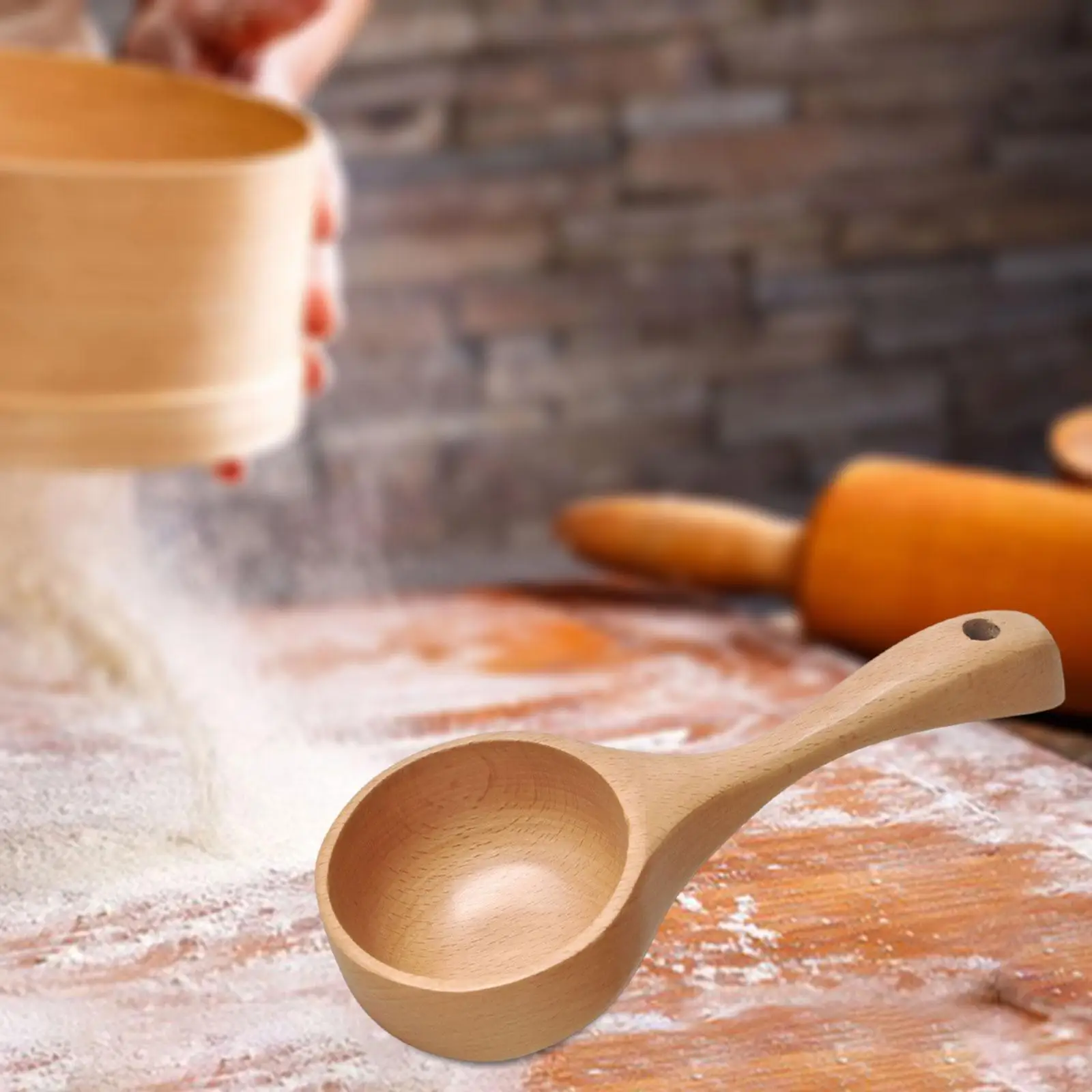 Multipurpose Wooden Ladle Spoon Handmade Kitchen Utensil Soup Spoon Water Spoon for Cooking Canisters Flour Rice Porridge Sauna