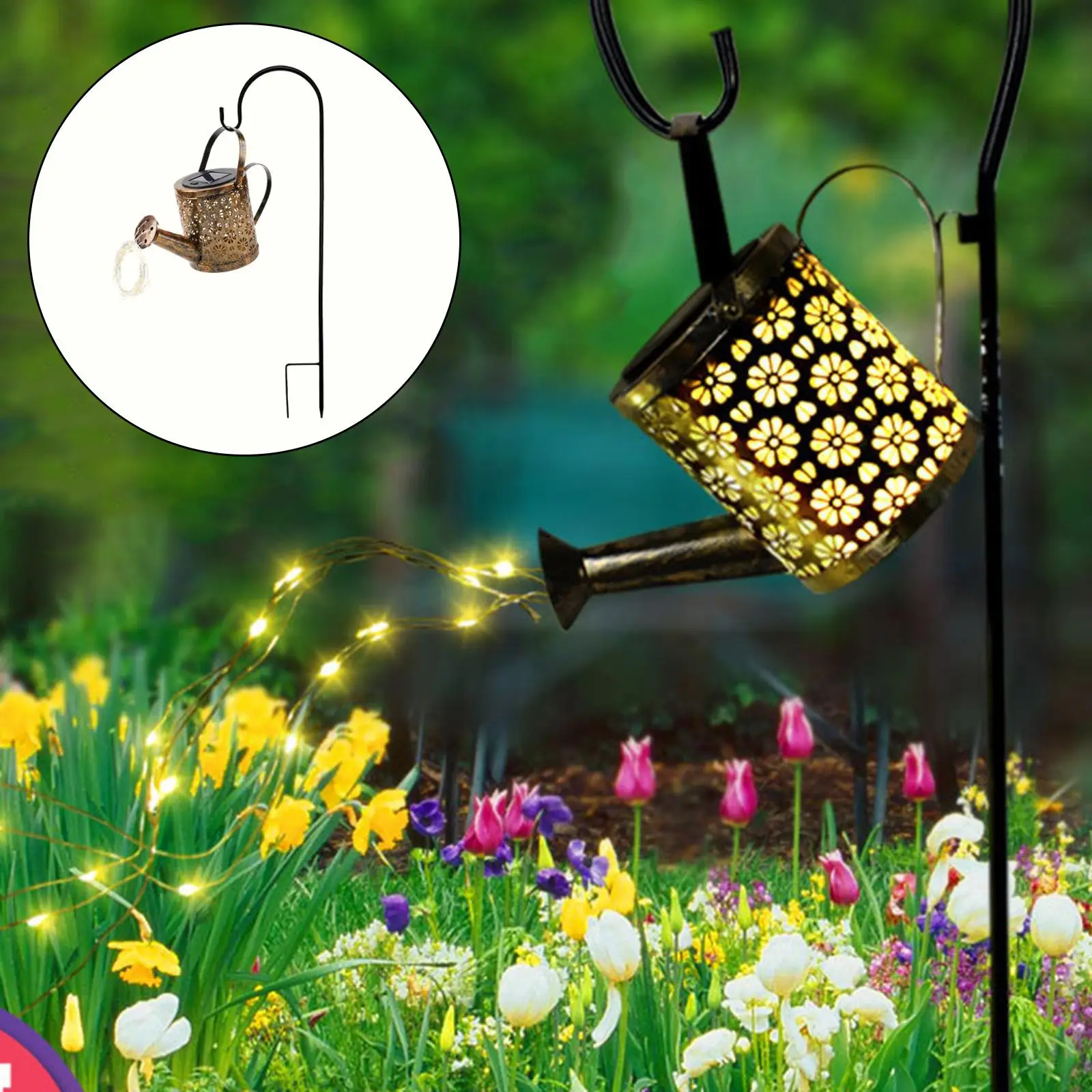 LED Fairy String Light Watering Can Art Lamp Garden Solar Powered Decor