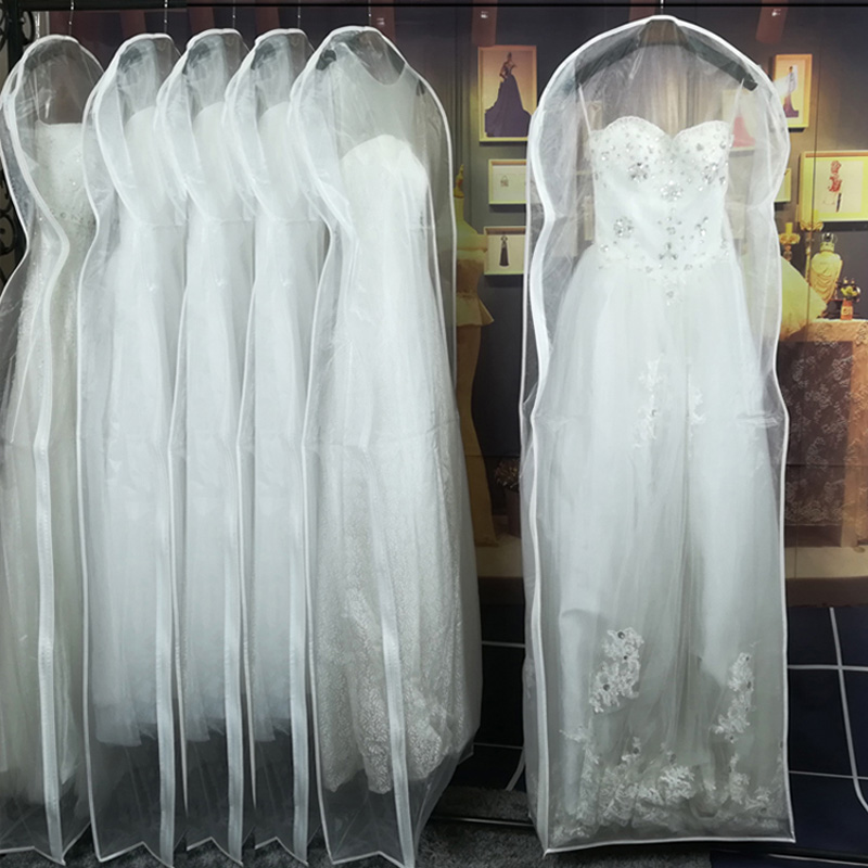 Doppelseitige transparente Tüll/Voile Hochzeit Brautkleid Staubs chutz hülle mit seitlichem Reiß verschluss für Home Garderobe Kleid Aufbewahrung tasche jd014 – Detail 1