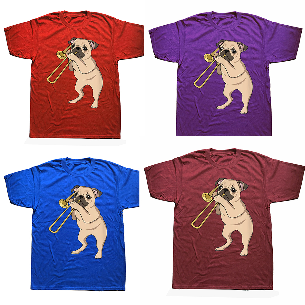 Mops Hund Spielen Posaune Für Messing Spieler Hundeliebhaber T Shirts Grafik Baumwolle Streetwear Kurzarm Geburtstag Geschenke T-shirt Männer – Detail 3