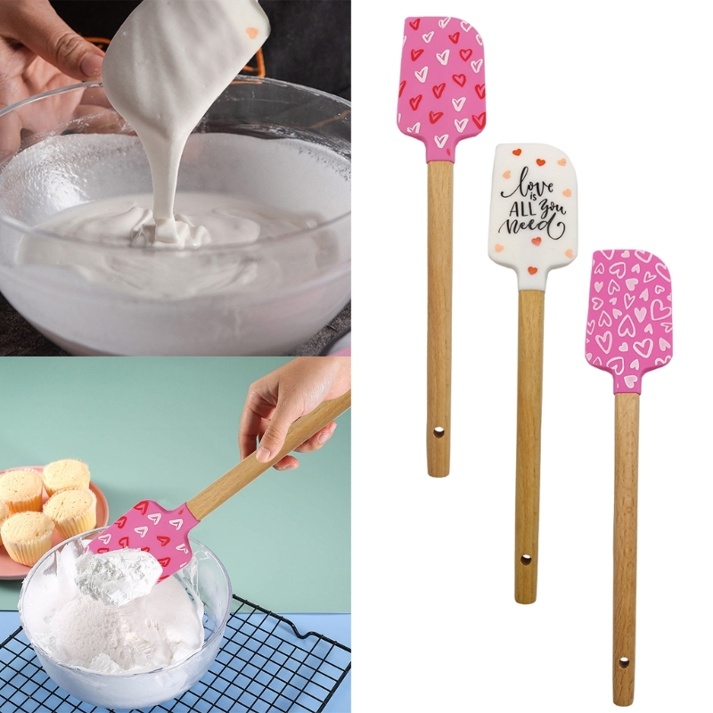 Title 2, Heart Cake Cream Silicone Spatula Wooden Handle...