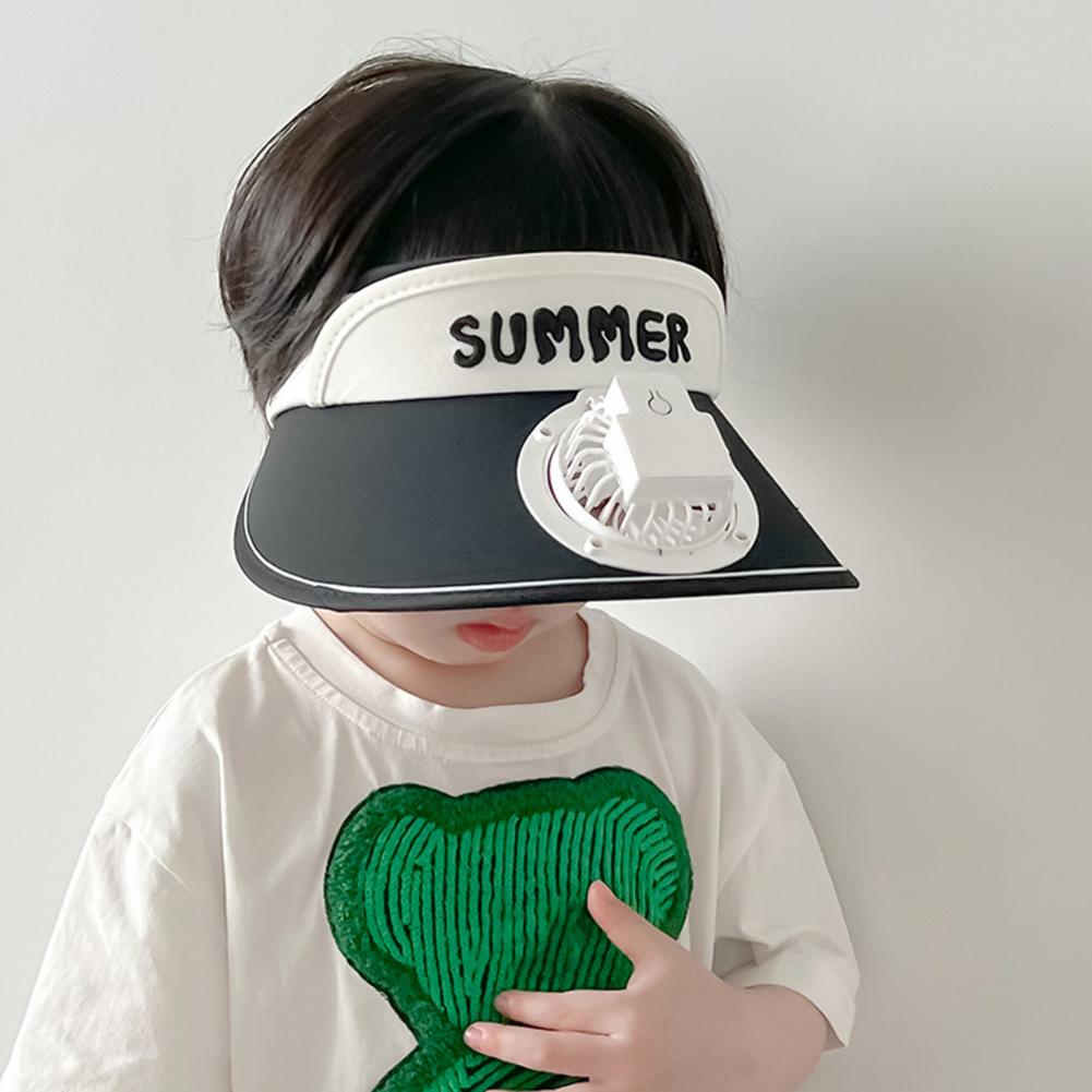 Sommer Kinder Sonne mit Mini Lüfter Leere Top Breite Krempe Visier Wandern Reise Sonnenschutz Mädchen Jungen Outdoor Hut_voghion.com