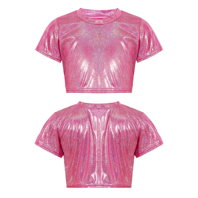 T-shirt Danse Jazz Enfant Fille - Manches Courtes Brillant Métallique - 100% Polyester - Spectacle Ou Fête