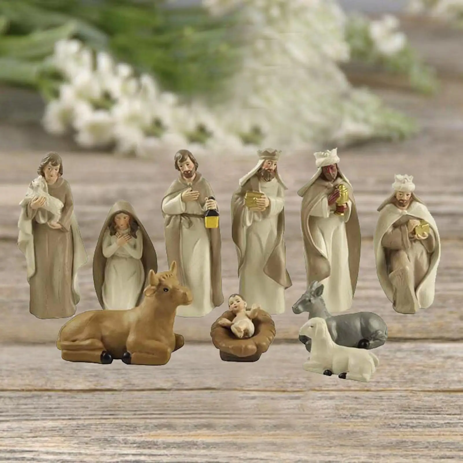 Set of 10 Nativity Figurines , Christmas Nativity Set - Nativity Baby Christmas Figures Ornament Gift Home Cabinet Decor