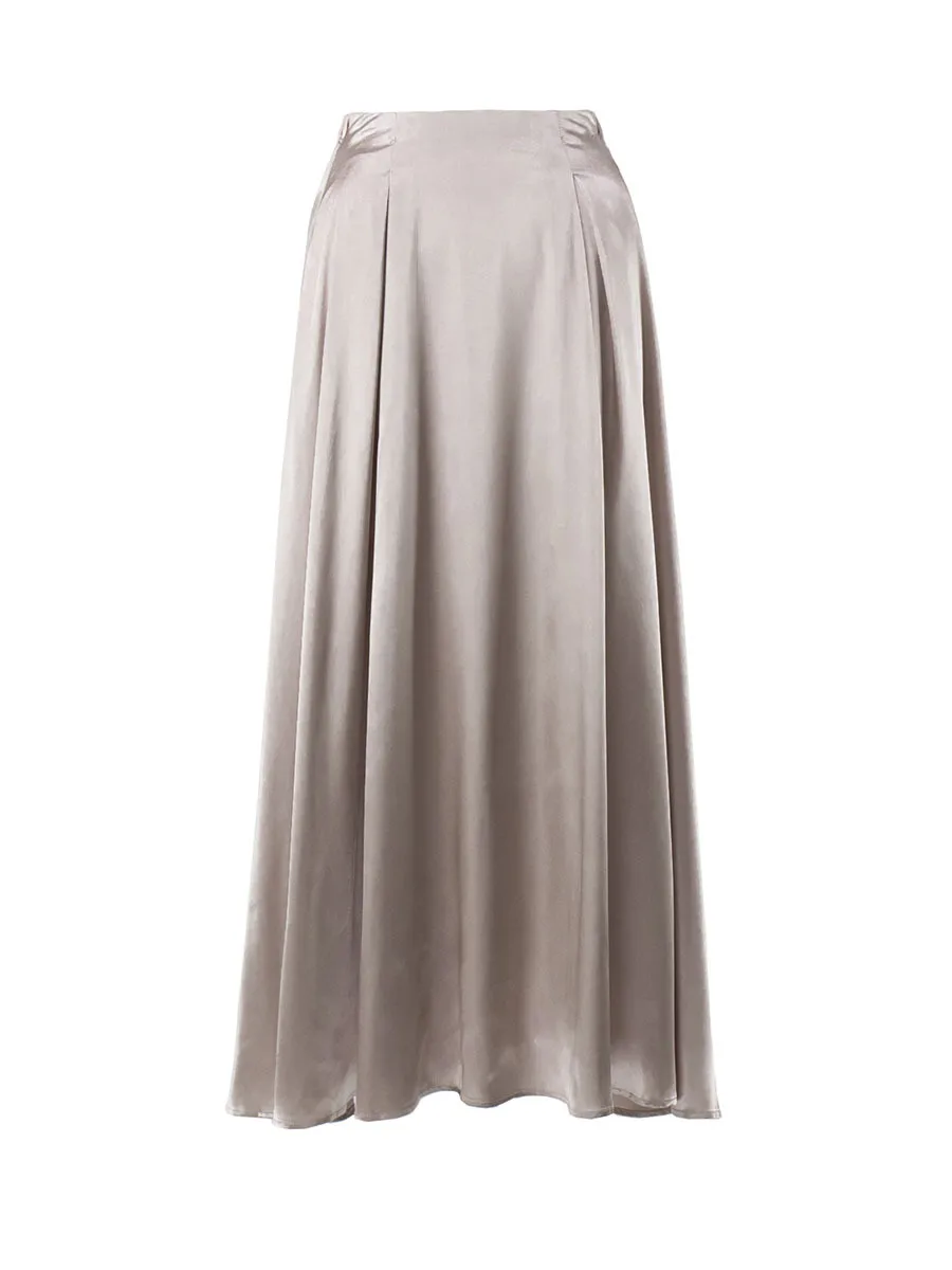Elegant Women's Skirt Autumn Satin Silk Long Skirts for Women Fashion 2023 Lady Solid Color Khaki White High Waist Skirt Women